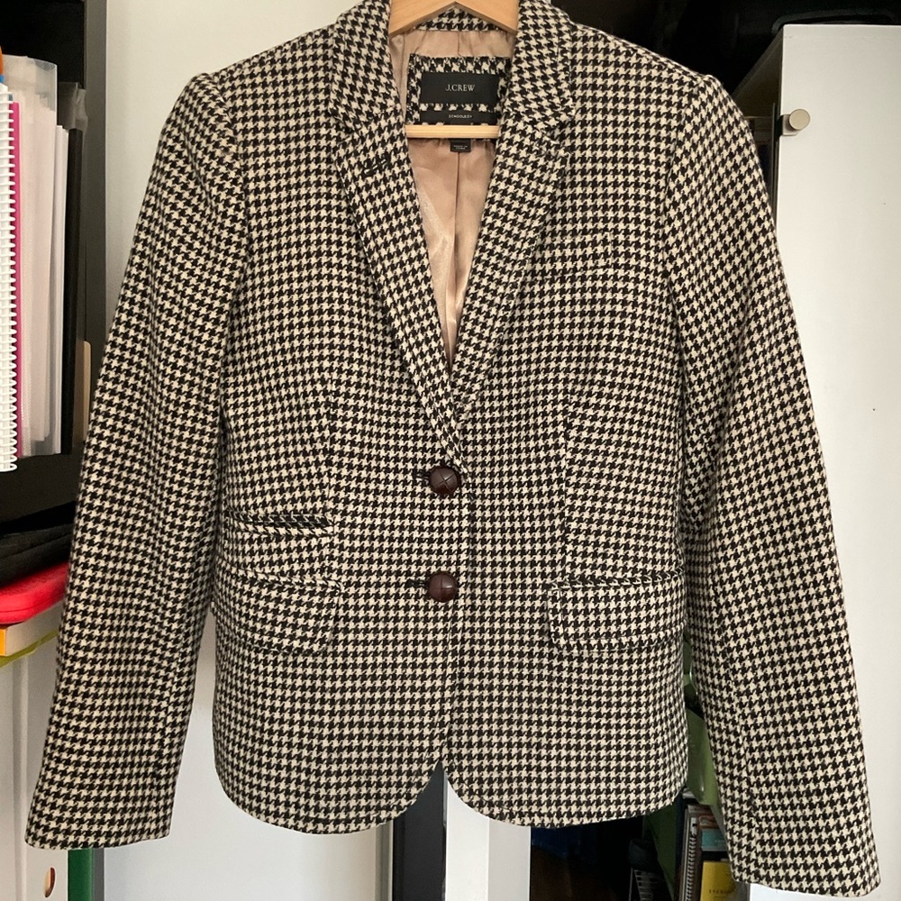 EUC J. Crew Women's Houndstooth Blazer in Black and Cream 100% Wool - Picture 5 of 12